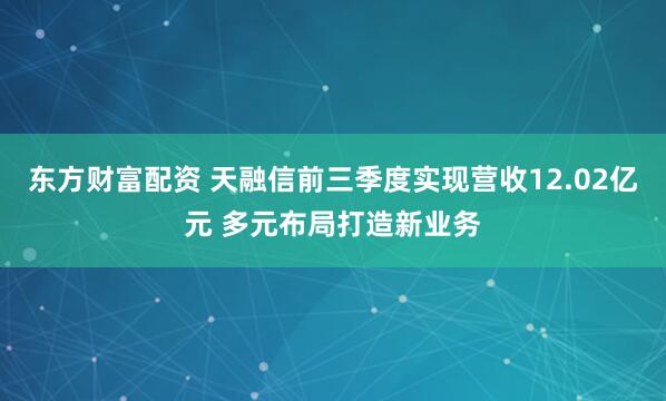 东方财富配资 天融信前三季度实现营收12.02亿元 多元布局打造新业务